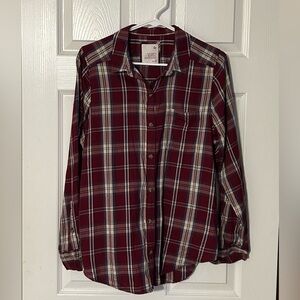 SO Red and Blue Plaid Flannel Button-Down Shirt